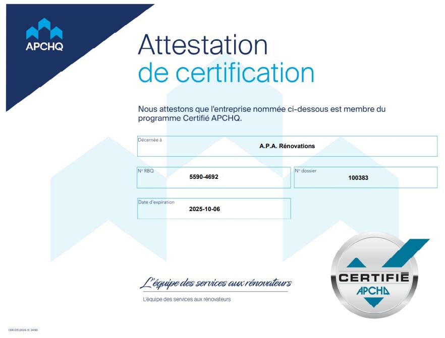 Certification APCHQ